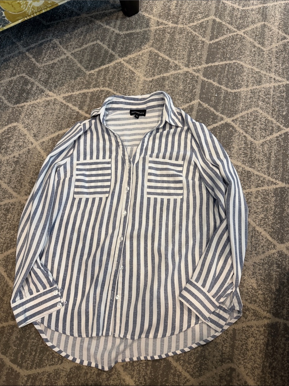 Men's Blue & White Vertical Stripe Button-Down Shirt